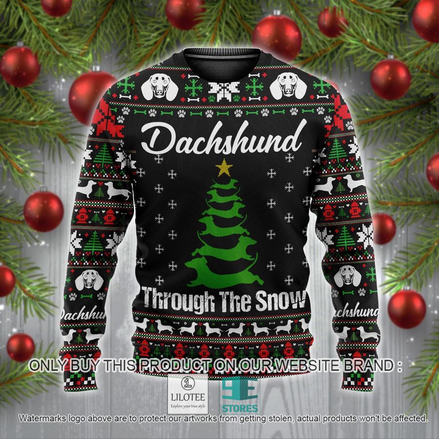 Dachshund Through The Snow Christmas Tree Ugly Christmas Sweater - LIMITED EDITION 2