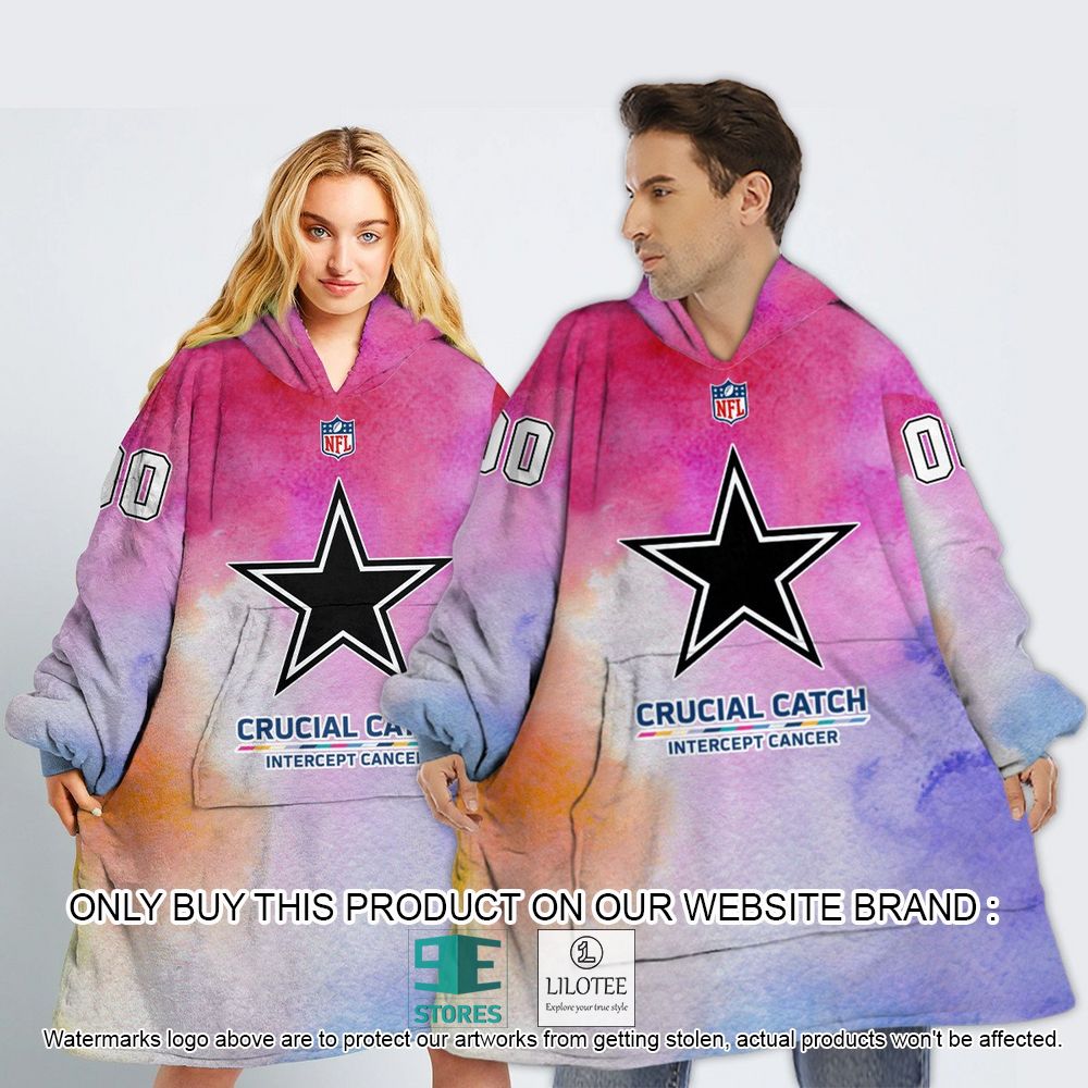 Dallas Cowboys Crucial Catch Intercept Cancer Personalized Oodie Blanket Hoodie - LIMITED EDITION 13