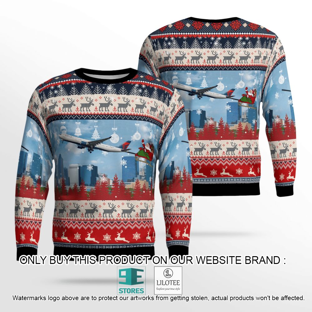 Delta Air Lines A330-300 With Santa Over Charlotte Christmas Wool Sweater - LIMITED EDITION 13