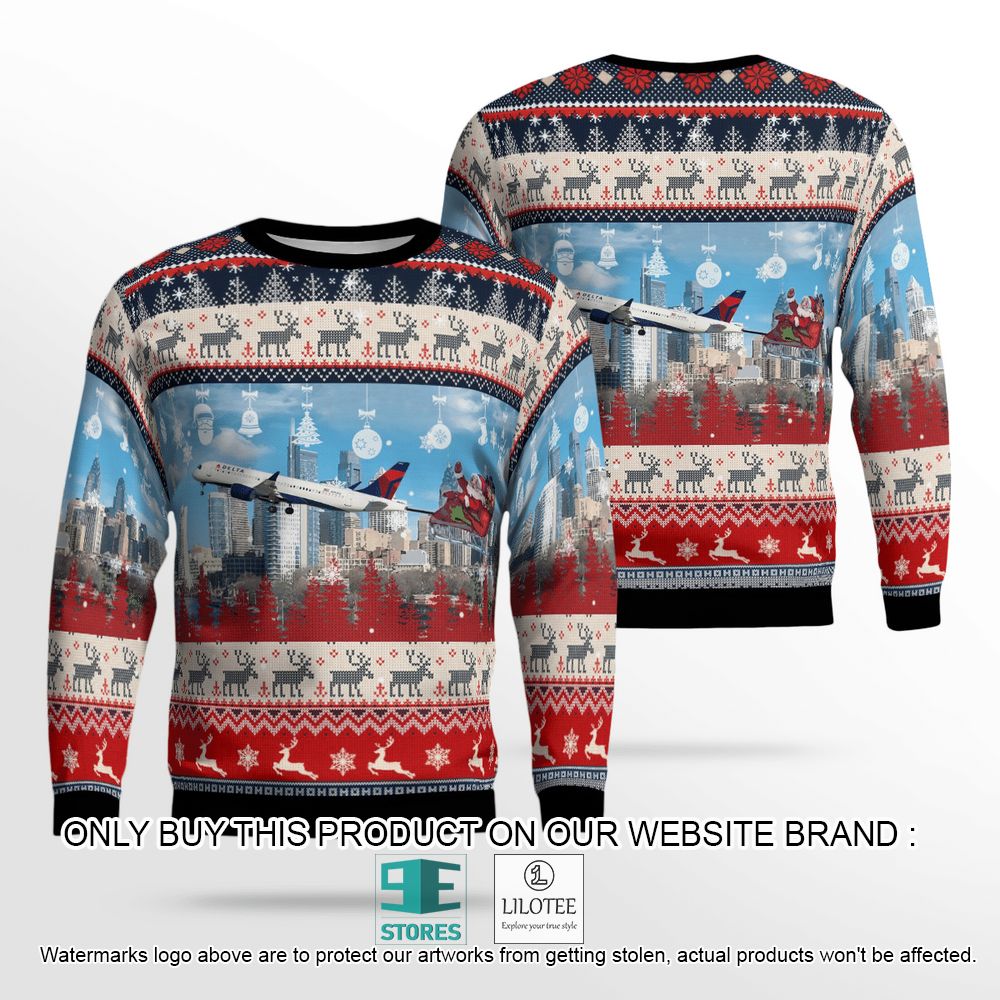 Delta Air Lines Airbus A220-300 With Santa over Philadelphia Christmas Wool Sweater - LIMITED EDITION 13