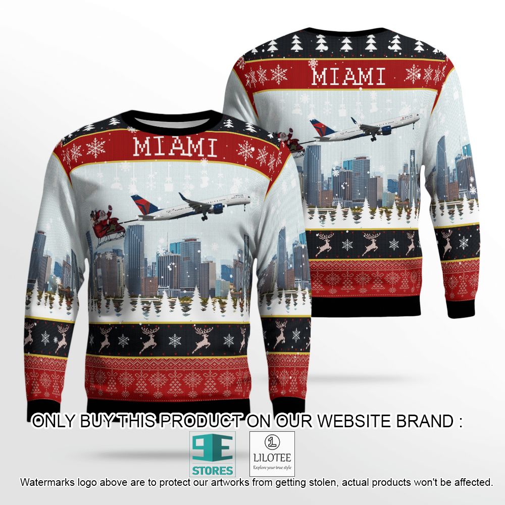 Delta Air Lines Boeing 757-232 With Santa Over Miami Christmas Wool Sweater - LIMITED EDITION 13