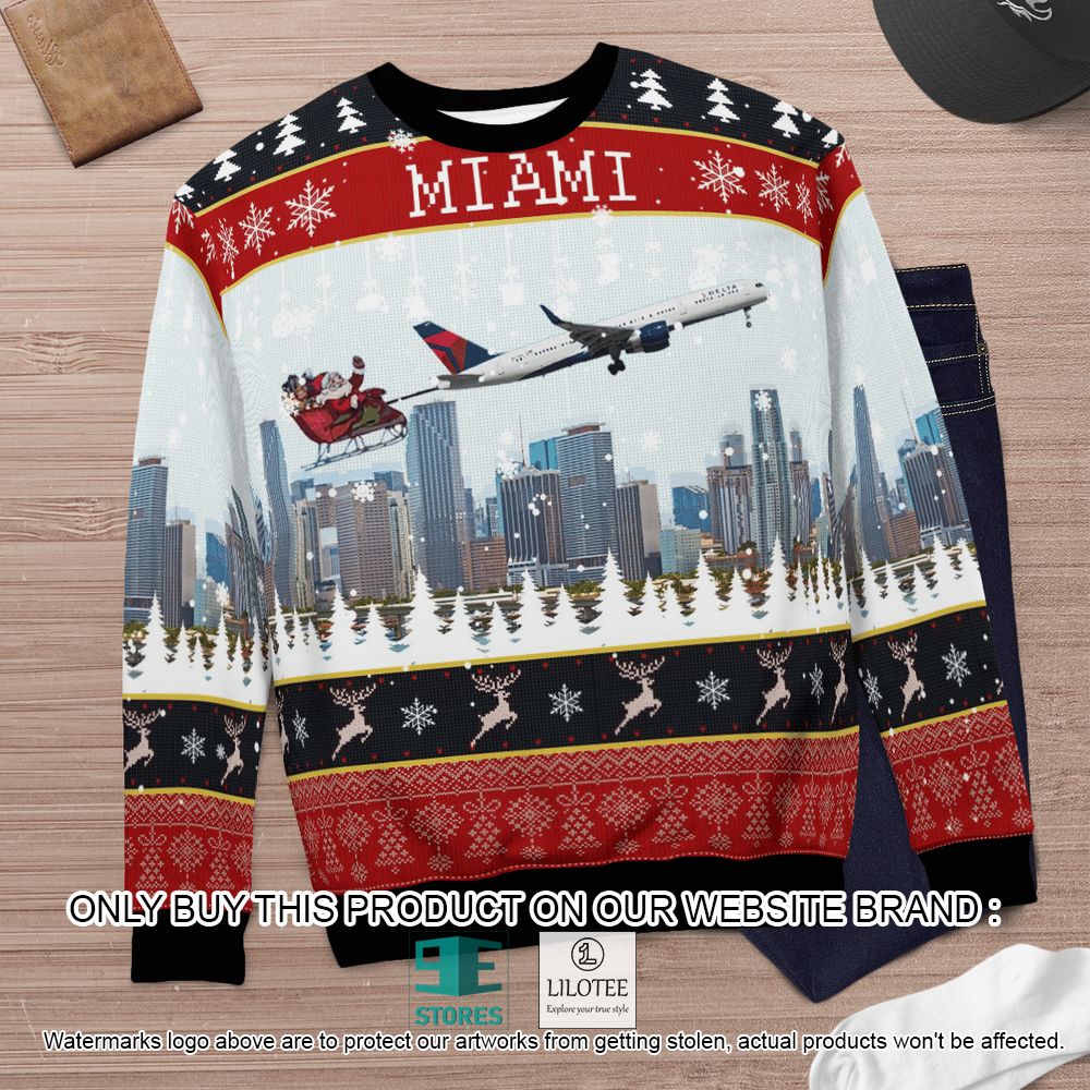Delta Air Lines Boeing 757-232 With Santa Over Miami Christmas Wool Sweater - LIMITED EDITION 4 Delta Air Lines Boeing 757-232 With Santa Over Miami Christmas Wool Sweater - LIMITED EDITION - Image 4