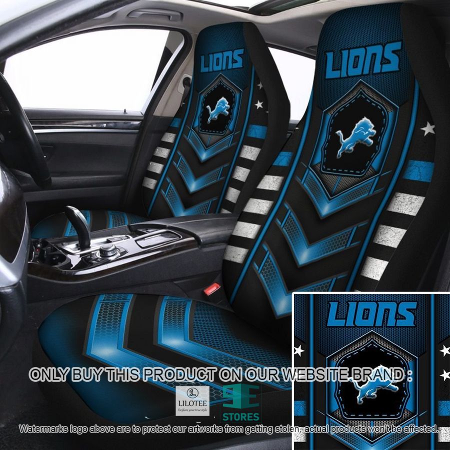 Detroit Lions Blue Black Car Seat Covers 9