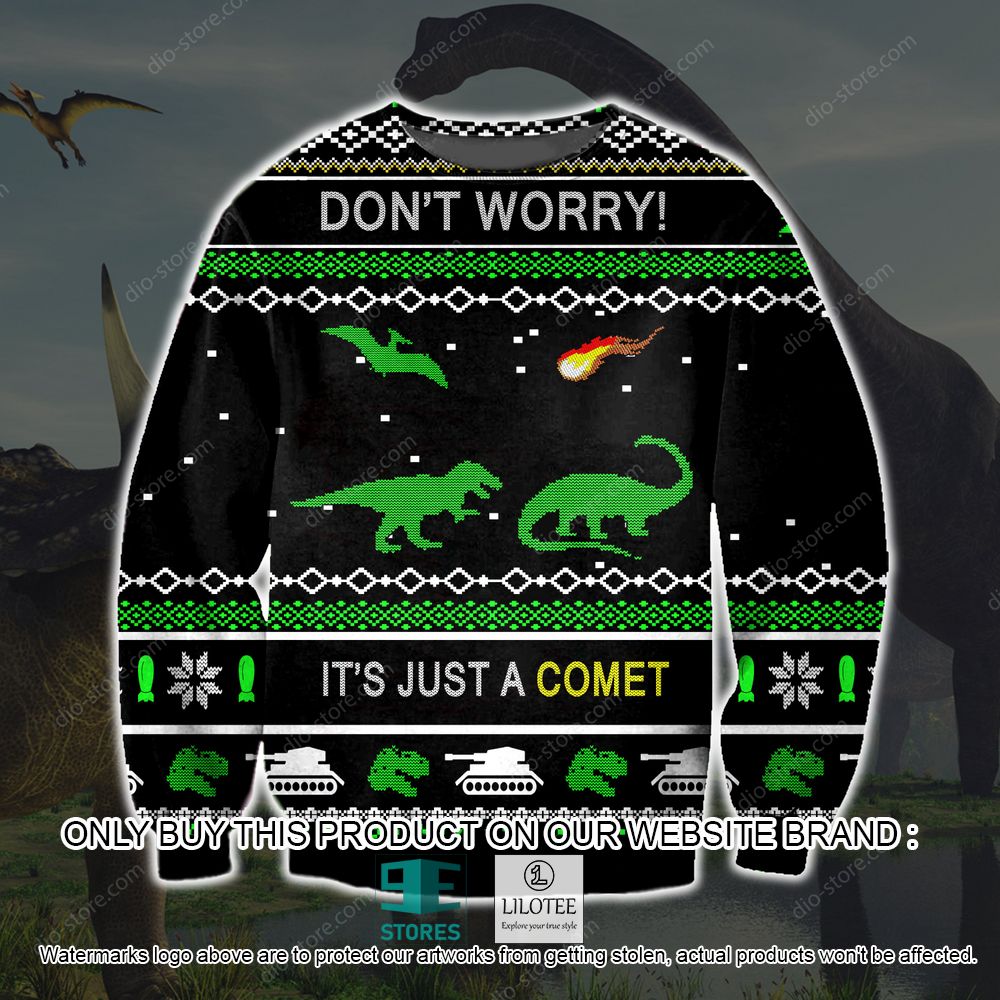 Dinosaur Don't Worry It's Just A Comet Ugly Christmas Sweater - LIMITED EDITION 11