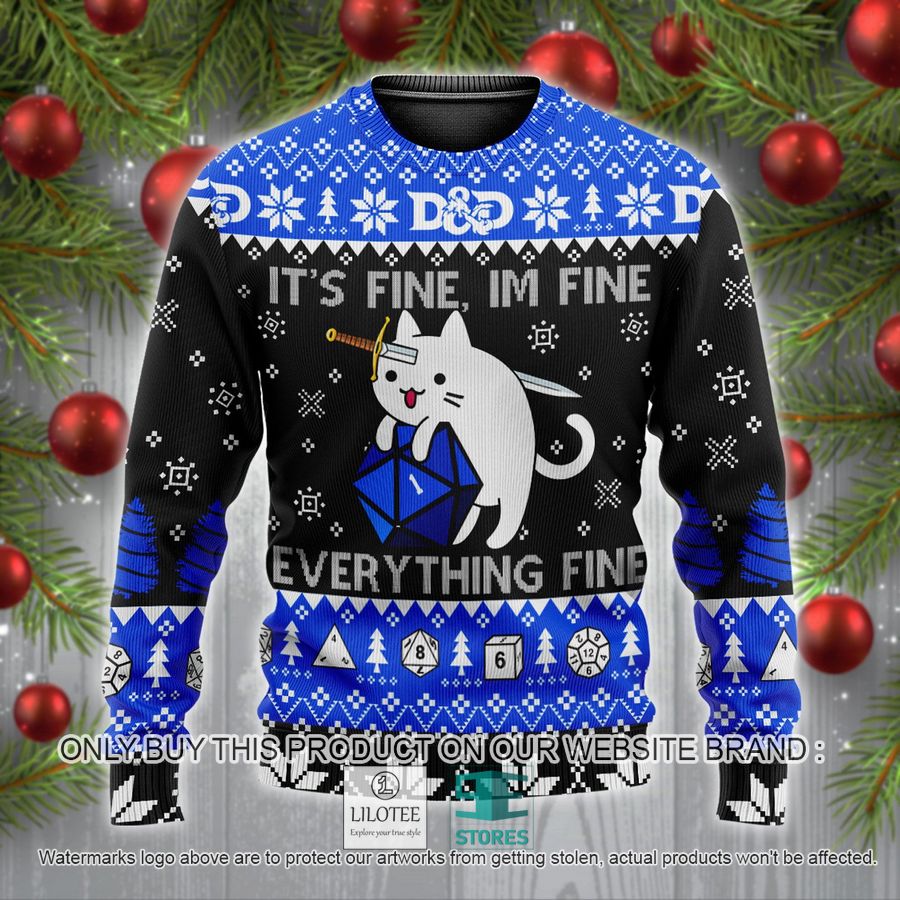 Dnd Dice Cat It's Fine Ugly Christmas Sweater - LIMITED EDITION 4