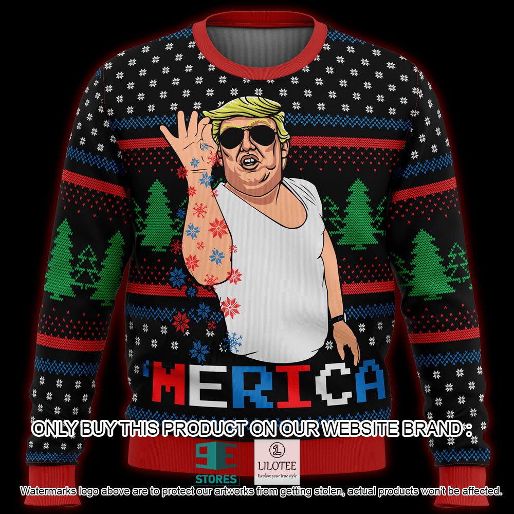Donald Trump Merica Salt Bae Ugly Christmas Sweater - LIMITED EDITION 5