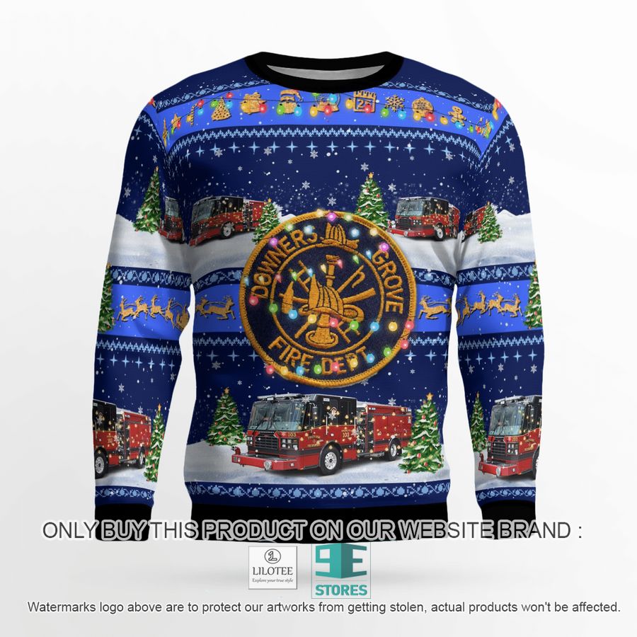 Alternative view of Downers Grove, DuPage County, Illinois, Downers Grove Fire Department Blue Christmas Sweater