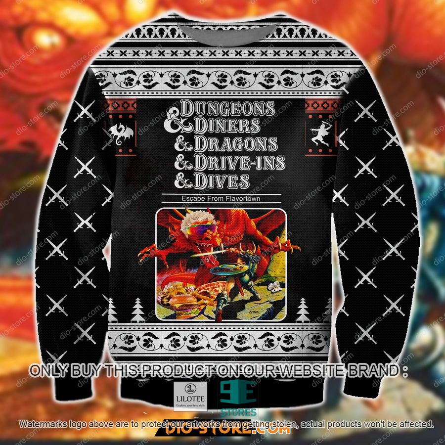 Dungeons & Diners & Dragons & Drive-Ins & Dives Ugly Christmas Sweater, Sweatshirt 16