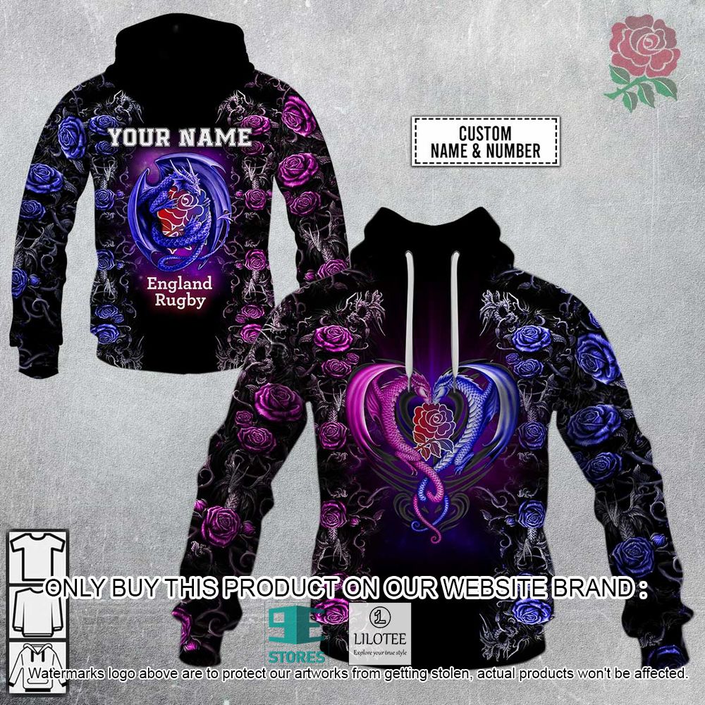 England Rugby Rose Dragon Pattern Personalized 3D Hoodie, Shirt - LIMITED EDITION 16