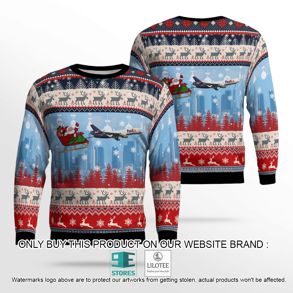 FedEx Express McDonnell Douglas Boeing MD-10-30F With Santa Over Memphis Christmas Wool Sweater - LIMITED EDITION 13