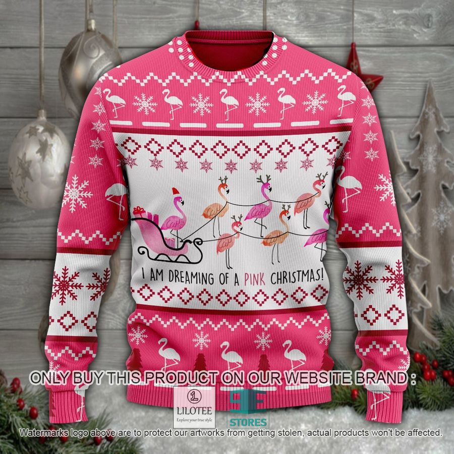 Flamingo Sleigh I'm dreaming of a pink christmas Ugly Christmas Sweater - LIMITED EDITION 5