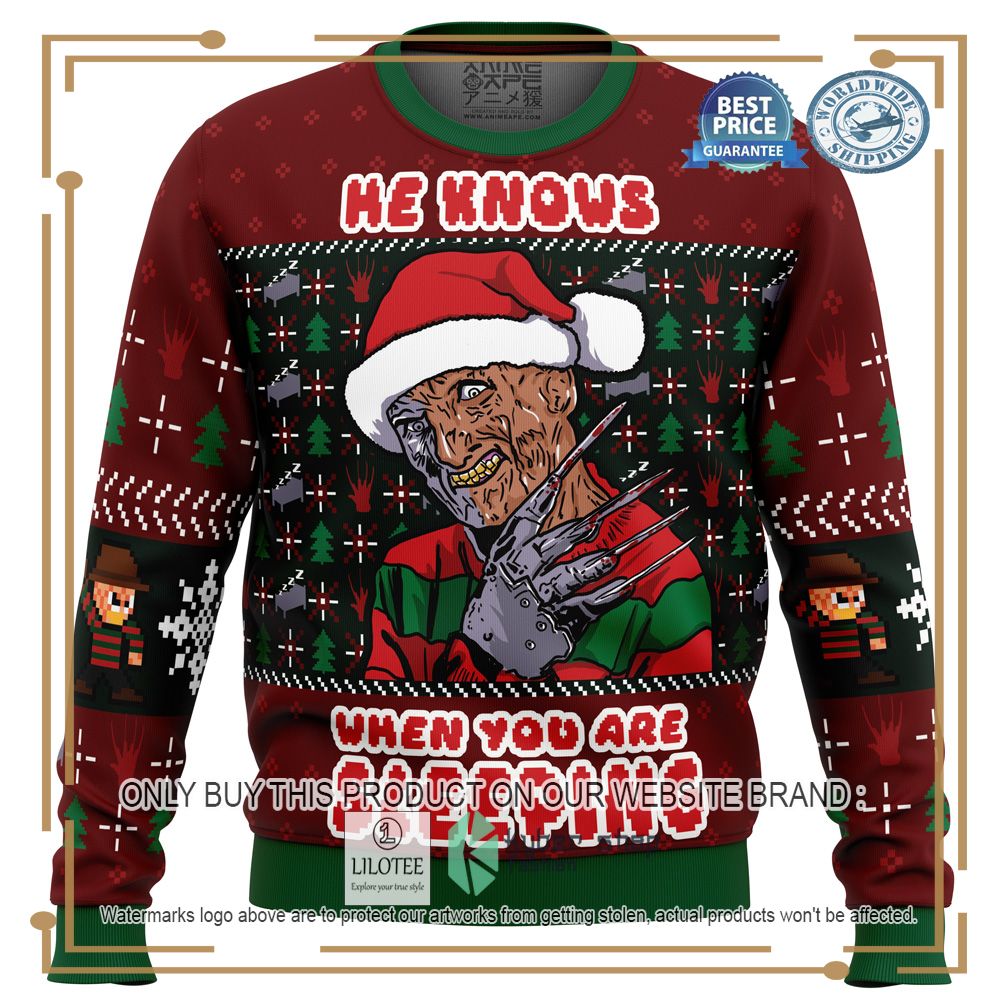 Alternative view of Fred Claws Christmas Freddy Krueger Ugly Christmas Sweater - LIMITED EDITION
