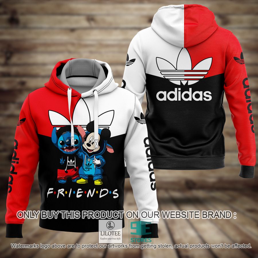 Friends Mickey Mouse Stitch Adidas red white black 3D Hoodie - LIMITED EDITION 8
