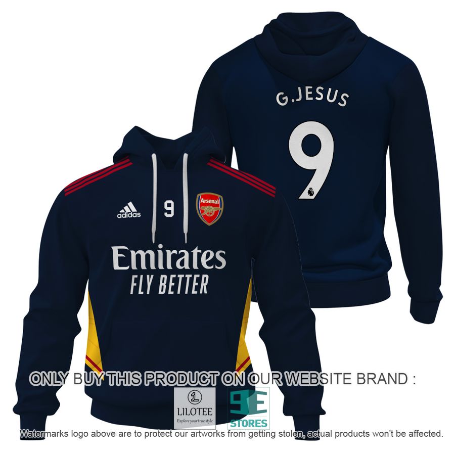 Gabriel Jesus 9 Arsenal FC Emirates Fly Better Adidas dark blue 3D Shirt, Hoodie - LIMITED EDITION 17