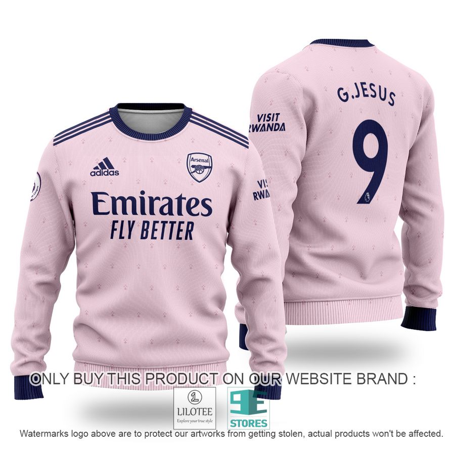 Gabriel Jesus 9 Arsenal FC Emirates Fly Better Adidas Pink Ugly Christmas Sweater - LIMITED EDITION 8