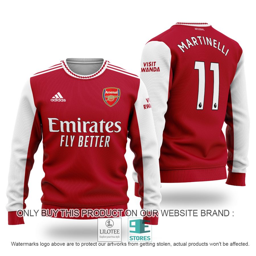 Gabriel Martinelli 11 Arsenal FC Emirates Fly Better Adidas Ugly Christmas Sweater - LIMITED EDITION 8