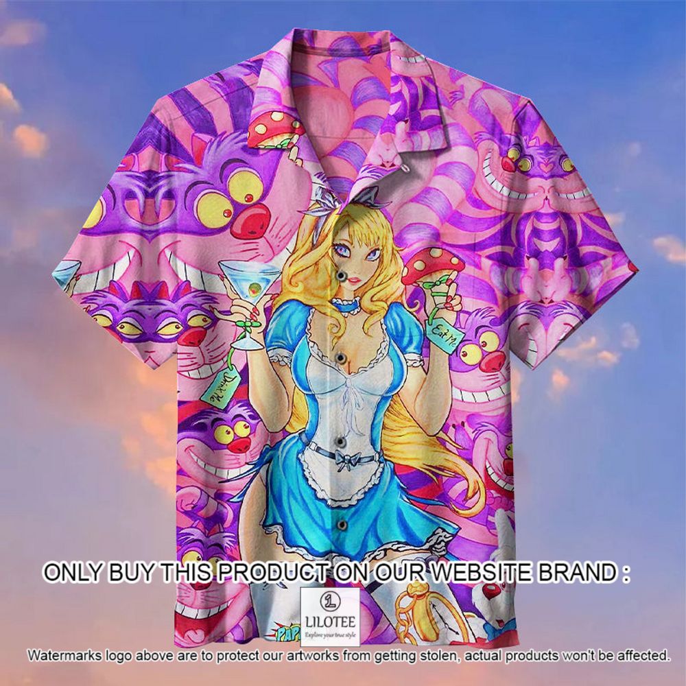 Girl Alice in Wonderland With Cheshire Cat Cartoon Short Sleeve Hawaiian Shirt - LIMITED EDITION 11