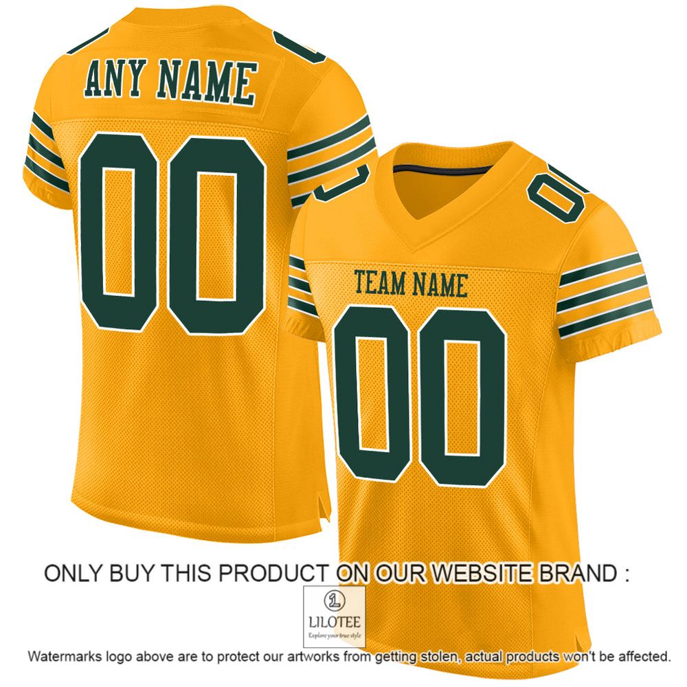 Gold Green-White Mesh Authentic Personalized Football Jersey - LIMITED EDITION 10