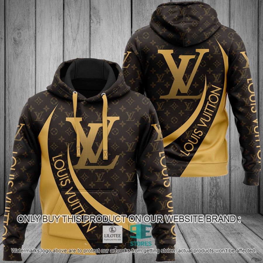 Gold LV Louis Vuitton Brown 3D All Over Print Hoodie 8