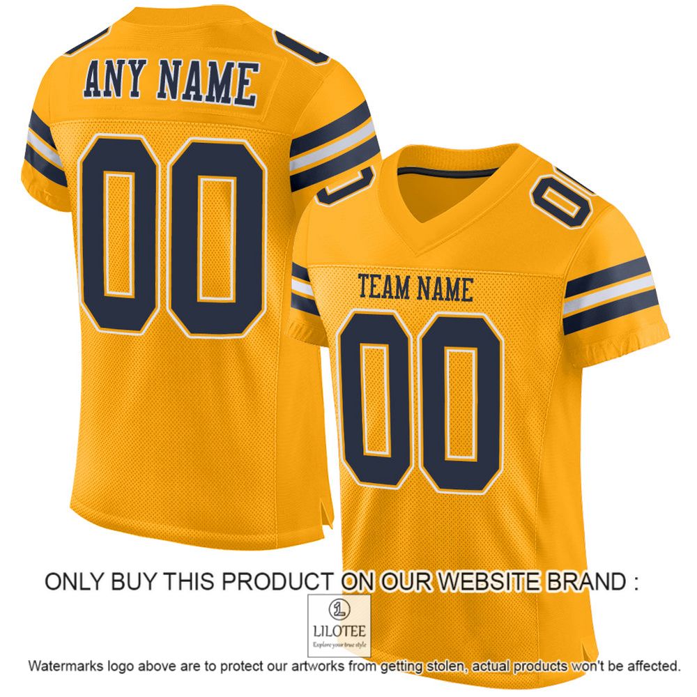 Gold Navy-White Color Mesh Authentic Personalized Football Jersey - LIMITED EDITION 10