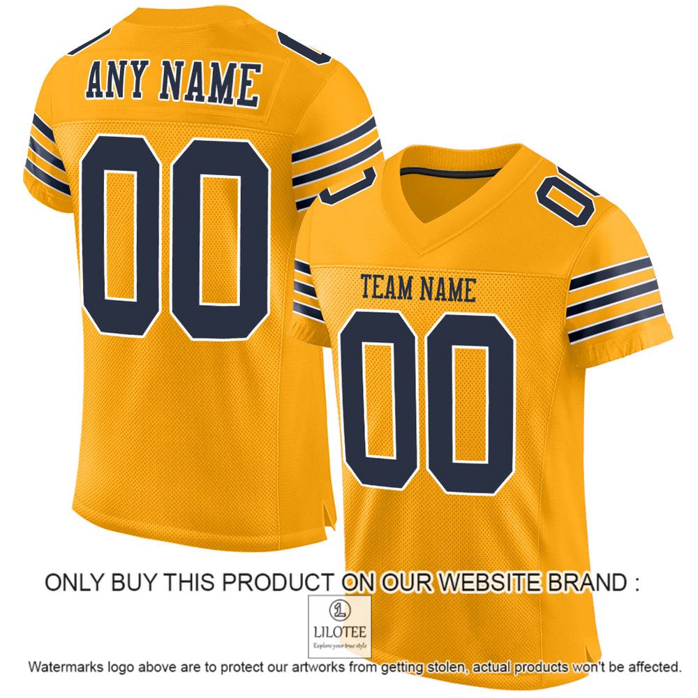 Gold Navy-White Mesh Authentic Personalized Football Jersey - LIMITED EDITION 10