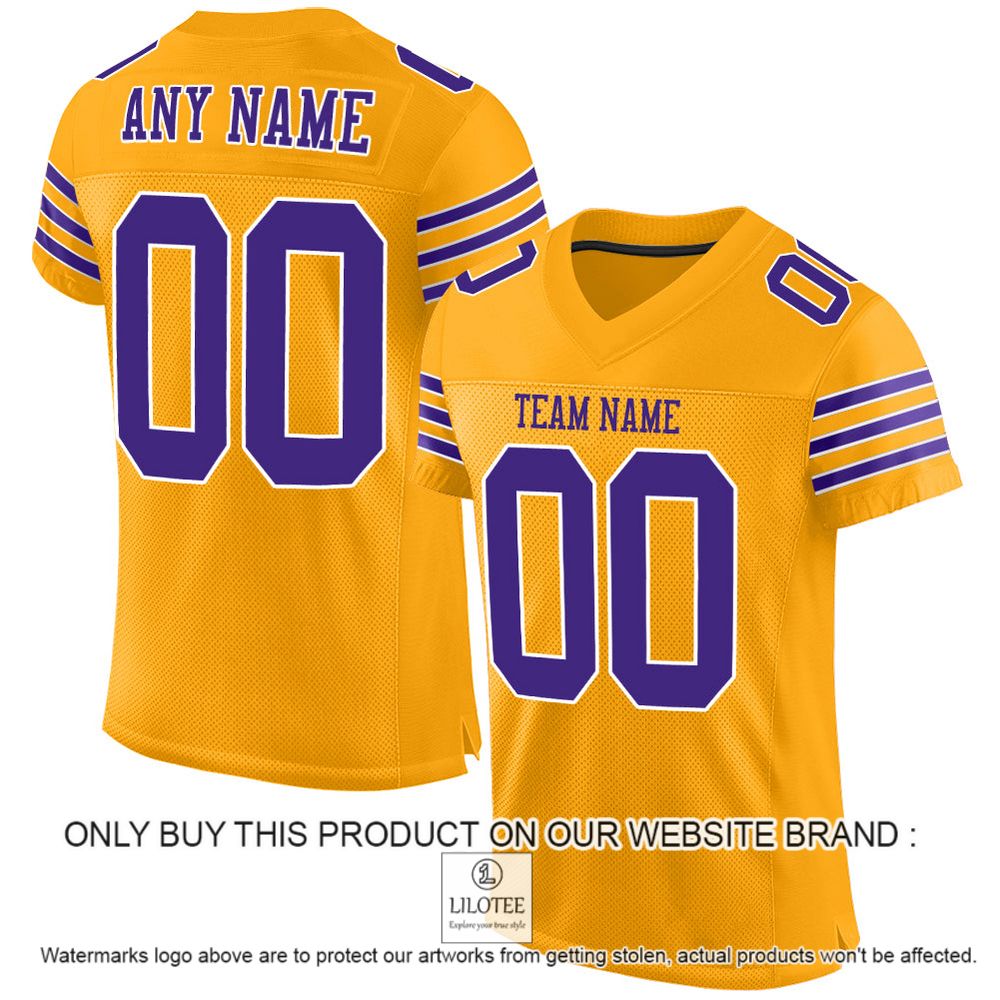 Gold Purple-White Color Mesh Authentic Personalized Football Jersey - LIMITED EDITION 10