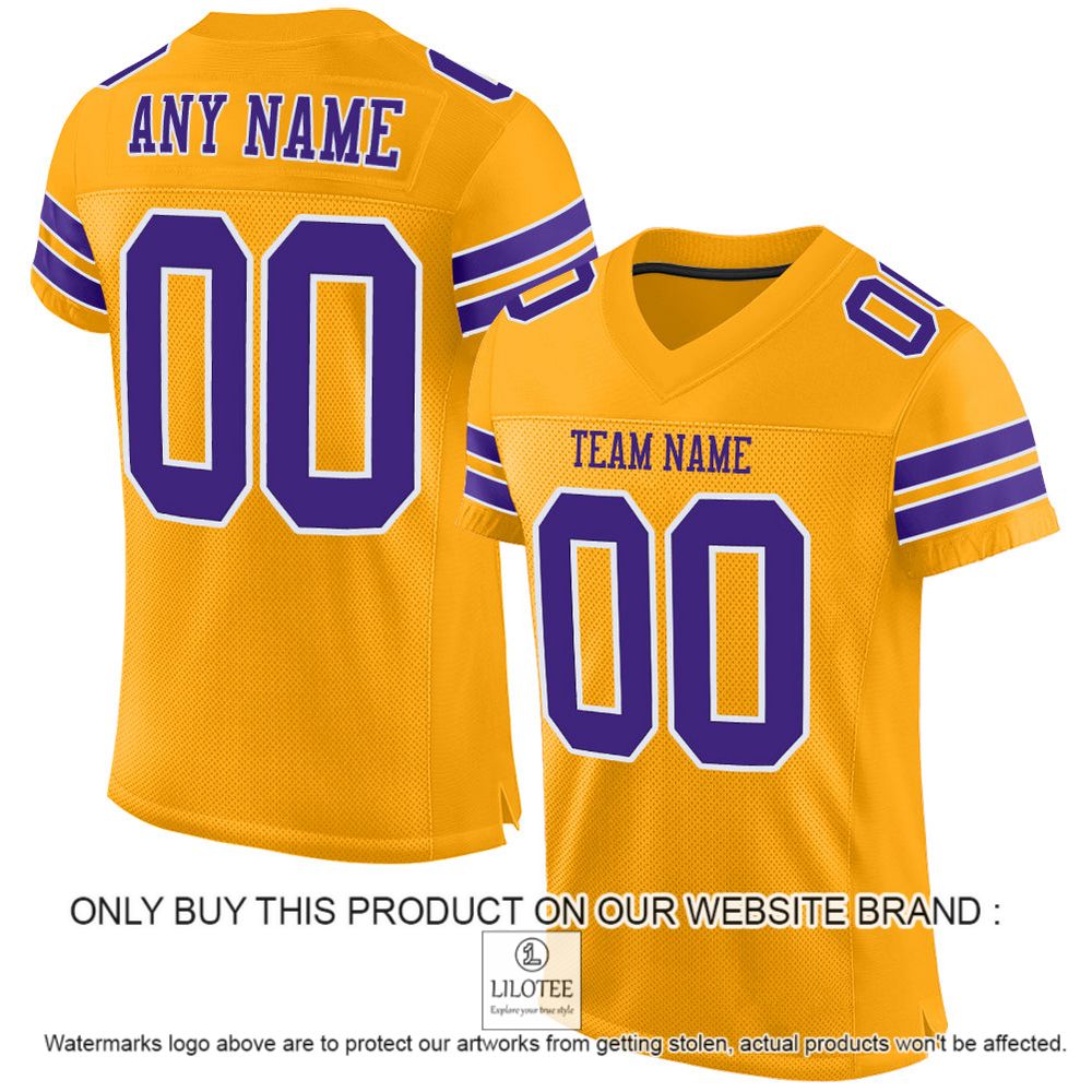 Gold Purple-White Mesh Authentic Personalized Football Jersey - LIMITED EDITION 13