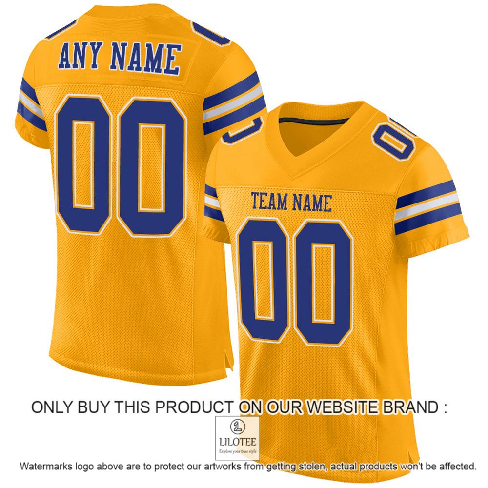 Gold Royal-White Mesh Authentic Personalized Football Jersey - LIMITED EDITION 12
