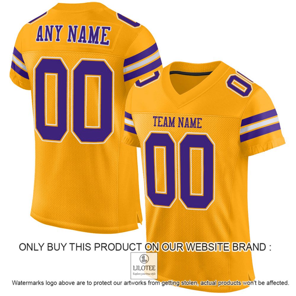 Gold White-Purple Color Mesh Authentic Personalized Football Jersey - LIMITED EDITION 11