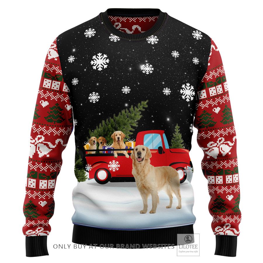 Golden Retriever Red Truck Ugly Christmas Sweater - LIMITED EDITION 30