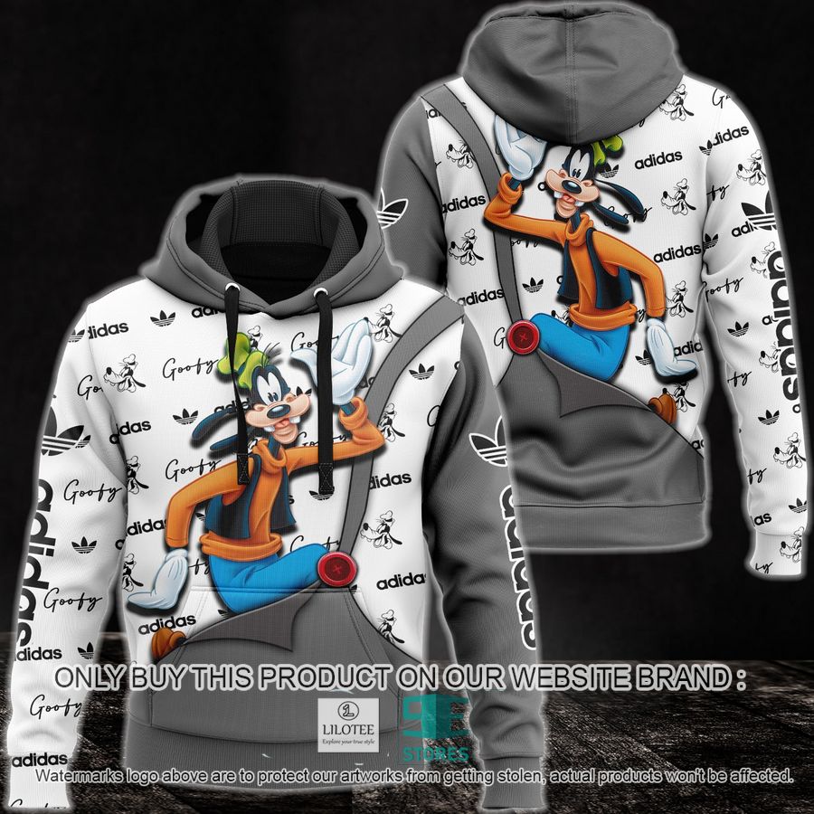 Goofy Adidas Grey White 3D All Over Print Hoodie 8