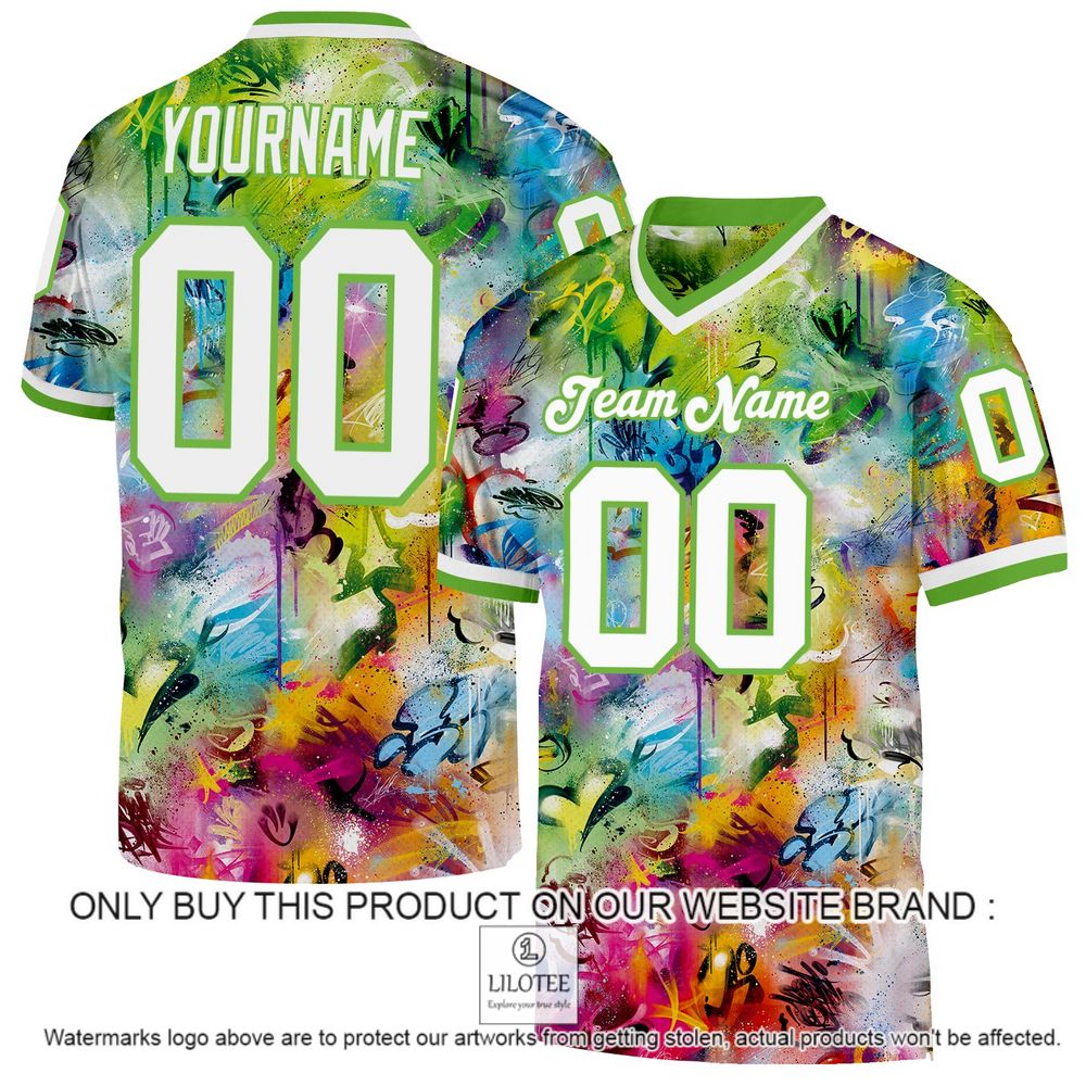 Graffiti Pattern White-Neon Green Mesh Authentic Throwback Personalized Football Jersey - LIMITED EDITION 11