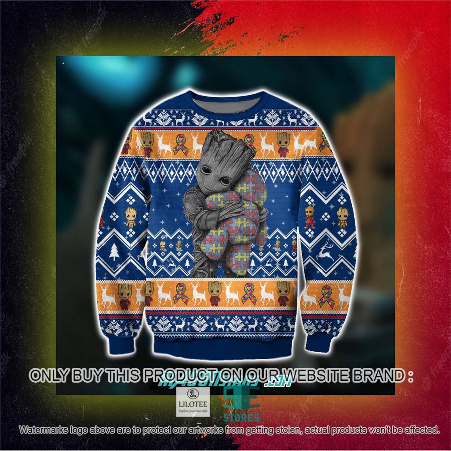 Groot Hugs Pieces Of Autism Ugly Christmas Sweater, Sweatshirt 3 Groot Hugs Pieces Of Autism Ugly Christmas Sweater, Sweatshirt - Image 3