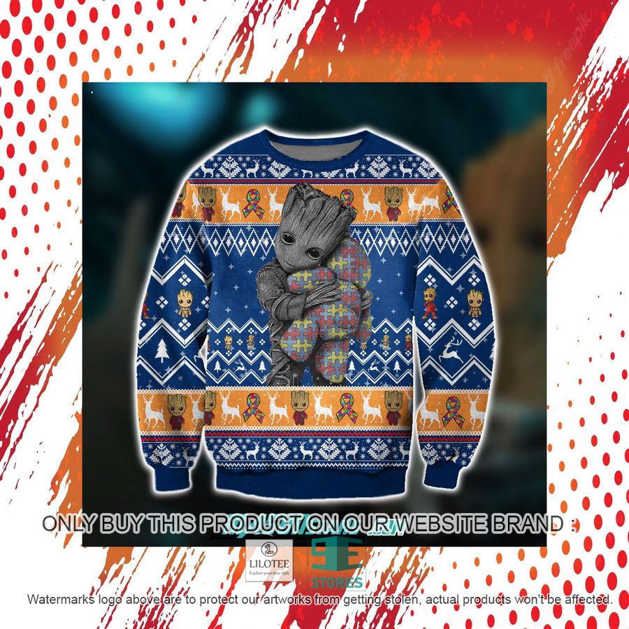 Groot Hugs Pieces Of Autism Ugly Christmas Sweater, Sweatshirt 4 Groot Hugs Pieces Of Autism Ugly Christmas Sweater, Sweatshirt - Image 4