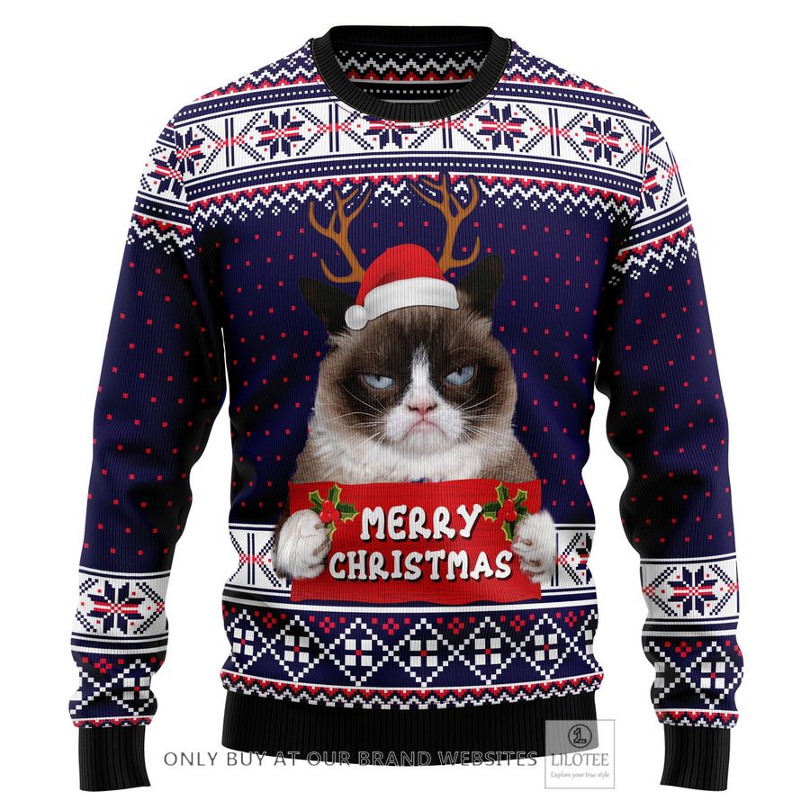 Grumpy Cat Merry Christmas Xmas Santa Hat Ugly Christmas Sweater - LIMITED EDITION 25