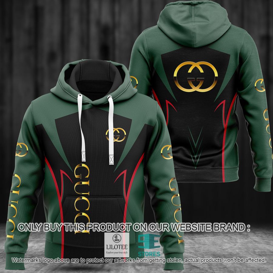 Gucci brand logo green black 3D Hoodie - LIMITED EDITION 9