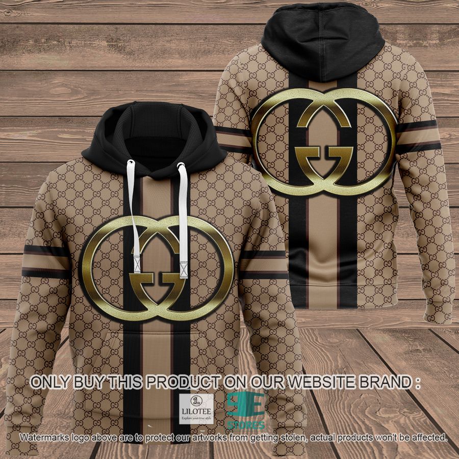Gucci Gold logo Brown 3D All Over Print Hoodie 8