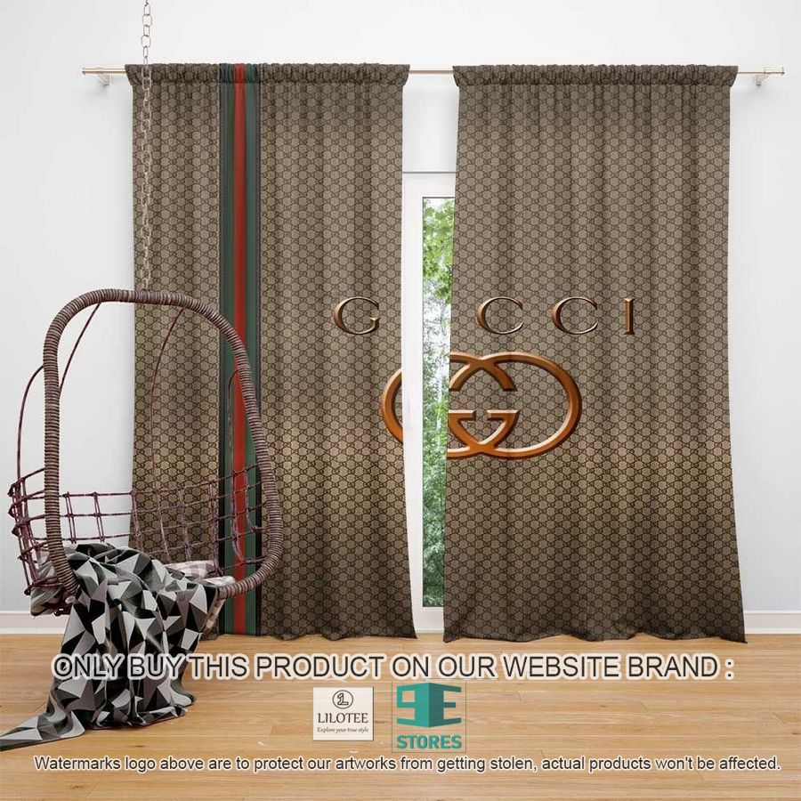 Gucci Gold Logo Brown Windown Curtain 8