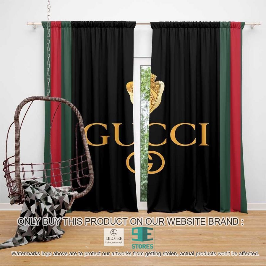 Gucci Gold logo red green line pattern black Windown Curtain 9