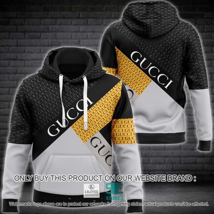 Gucci Letter pattern black yellow 3D All Over Print Hoodie 9