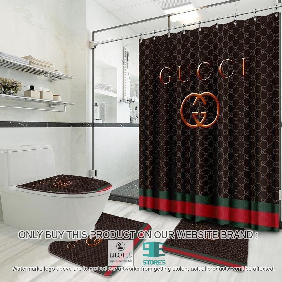 Gucci logo brown pattern Shower Curtain Sets - LIMITED EDITION 9