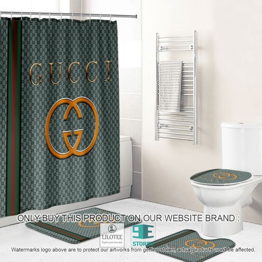 Gucci Orange logo Moss Green Shower Curtain Sets - LIMITED EDITION 8