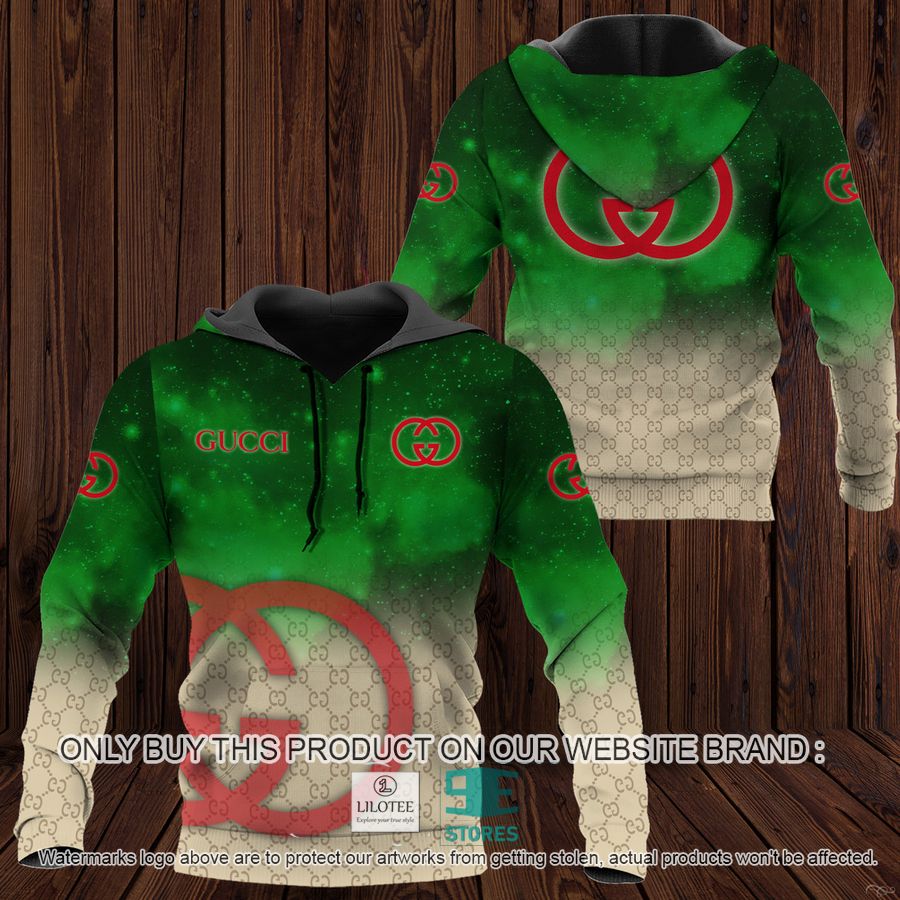 Gucci Red logo Green Galaxy Brown 3D All Over Print Hoodie 8