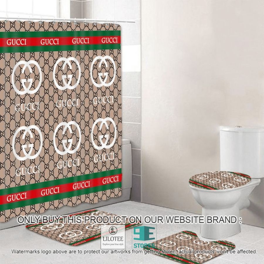 Gucci White logo green red line pattern Shower Curtain Sets - LIMITED EDITION 8