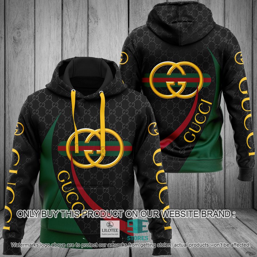 Gucci Yellow logo black green 3D All Over Print Hoodie 8