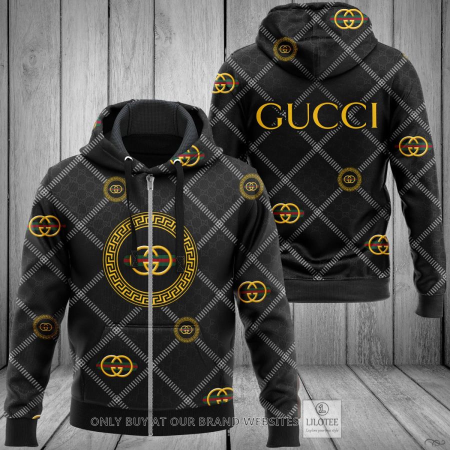 Gucci yellow logo black Zipper Hoodie 3