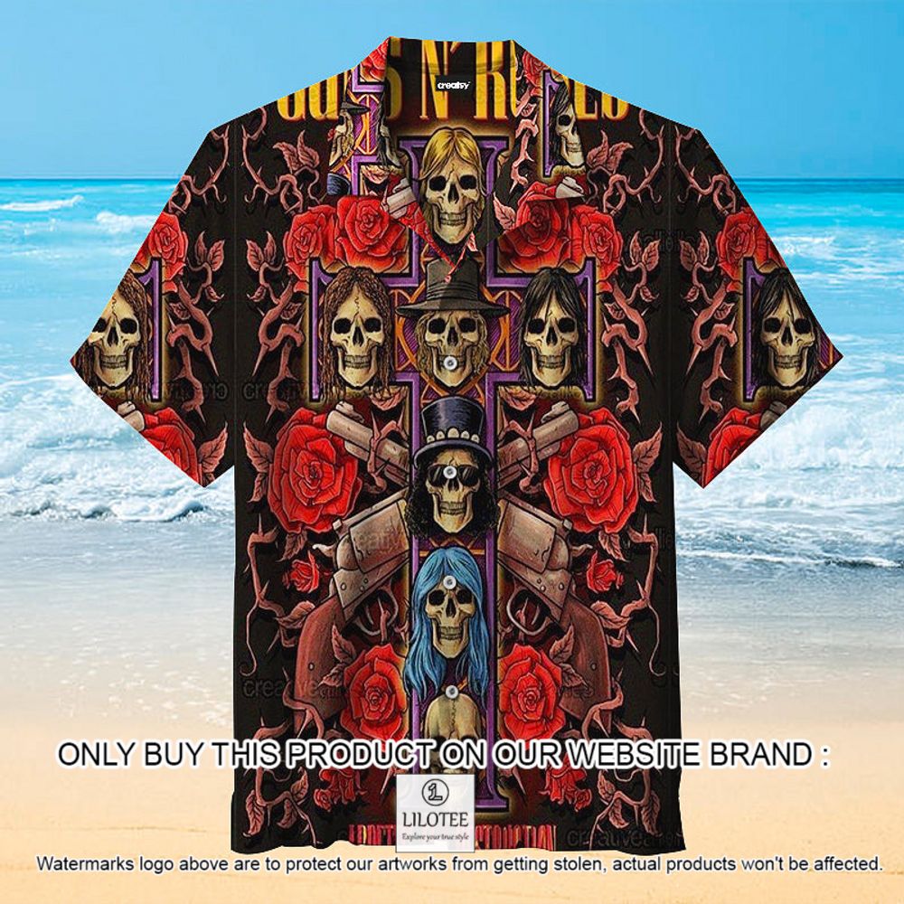Guns N' Roses Skull Flower Red Short Sleeve Hawaiian Shirt - LIMITED EDITION 13