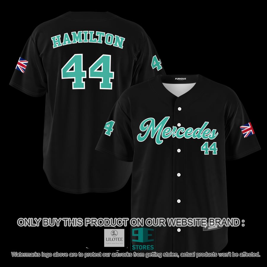 Hamilton Mercedes 44 Black Baseball Jersey 12