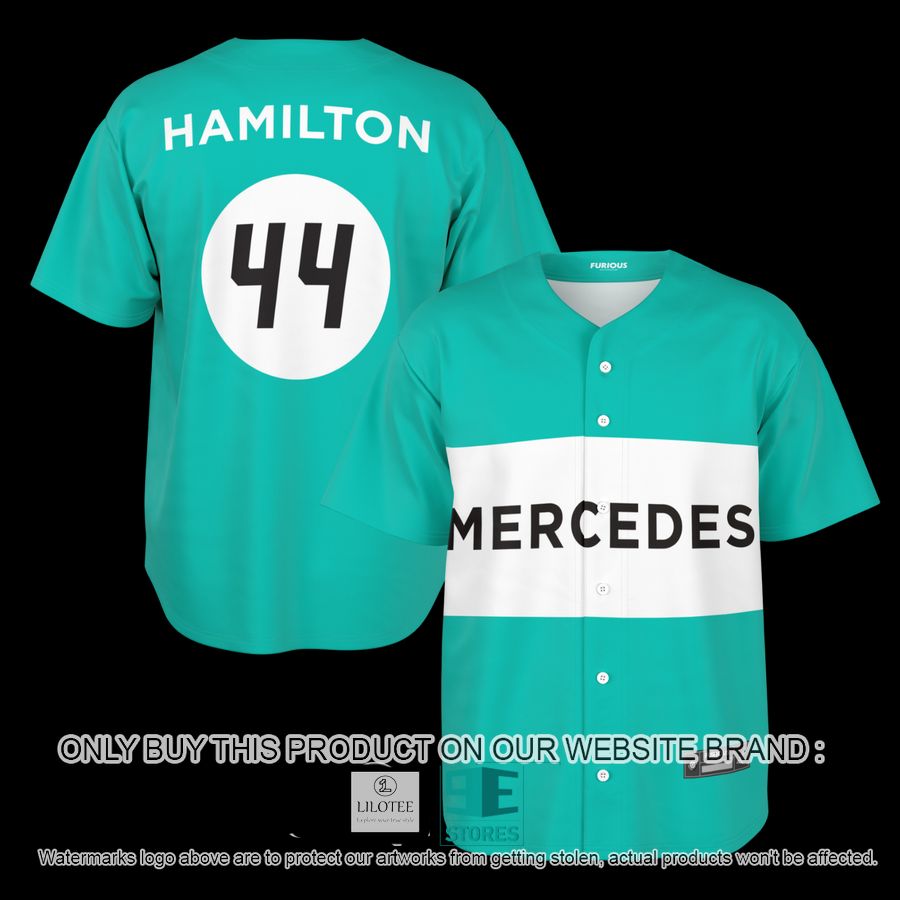 Hamilton Mercedes 44 Cyan Blue Baseball Jersey 12