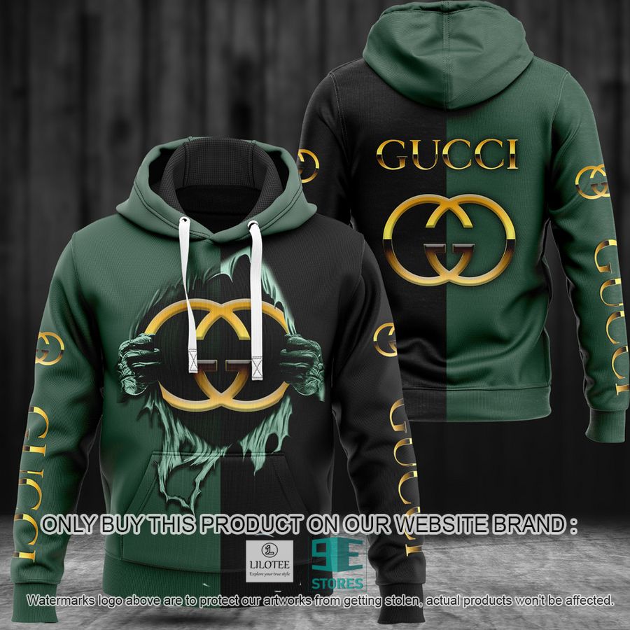 Hands 3d illusion Gucci black green 3D All Over Print Hoodie 9